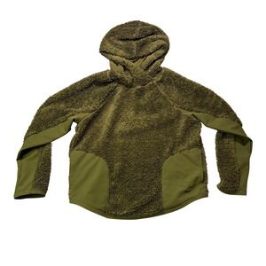 Nike Sherpa Fleece Hoodie Pullover Olive Green Women Sz M Cozy, Fuzzy Athleisure